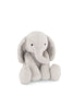 Snuggle Bunnies - Olive The Elephant is a soft, light gray plush with big floppy ears, a long trunk, and black button eyes—an adorable cuddly toy that sits upright, perfect for hugs.