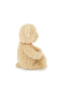 Arthur the Bear from Snuggle Bunnies sits upright in profile, facing right, with a red and white striped bow around his neck. This soft, light beige plush makes an adorable nursery companion. Background is plain white.