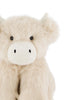 Snuggle Bunnies - Hilda The Highland Cow is a plush toy with fluffy beige fur, round black eyes, small cream-colored horns, and a large cream snout—an adorable cuddle companion against a white background.