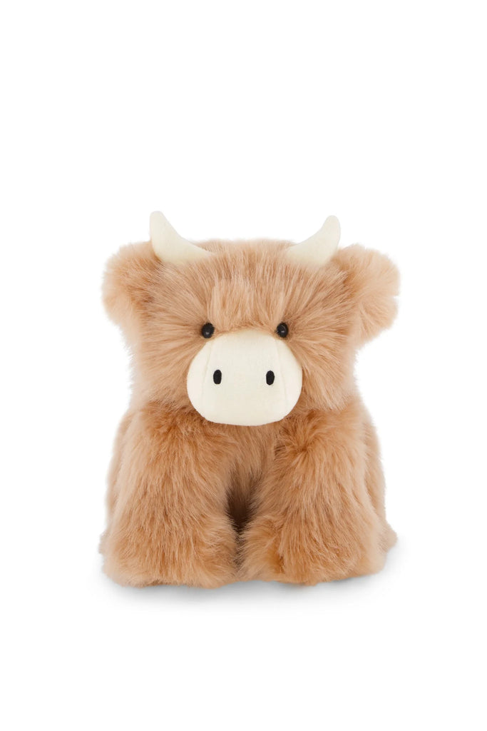 Snuggle Bunnies - Hilda The Highland Cow - Caramel is a soft, light brown plush with white horns, black eyes, and a cream snout—an adorable cuddle companion and perfect for baby showers.
