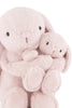 Snuggle Bunnies - Frankie the Hugging Bunny - Blossom features two light pink bunnies—a mama and baby—cuddling together with floppy ears, round black eyes, and soft plush fur for a cute, comforting scene.