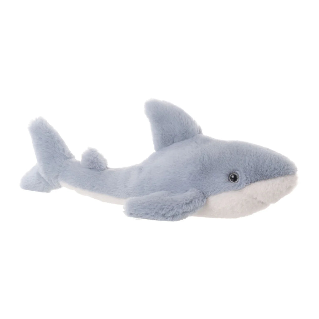 The Bukowski - Splash Shark is a cuddly soft toy featuring light blue coloring on its body and fins, a white underside, and a small round black eye.