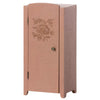 The Maileg Teddy Bedroom Set (ships in one week) includes a small, light brown wooden cabinet with floral carving and a round metal knob, ideal for storing Maileg Teddy Mum’s accessories.