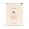 A beige Konges Sløjd Stone Tooth Box features an illustration of a smiling tooth-shaped character wearing a party hat. Curved text above reads, "for little things to keep," and "konges slojd" is written below the tooth.