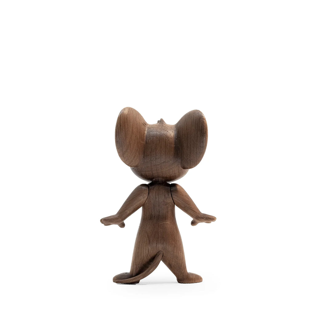A collectible, this Boyhood Tom & Jerry - Jerry wooden mouse figurine with large ears stands upright, facing away on a white background.