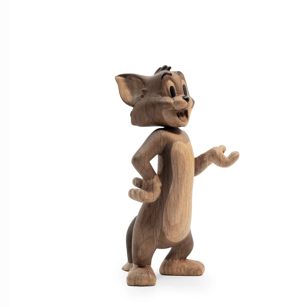 The Boyhood Tom & Jerry X Tom, Small is a solid oak figurine of Tom the Cat standing upright with one hand on his hip and the other raised, set against a plain white background—an ideal gift for Tom and Jerry fans.