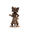 The Boyhood Tom & Jerry X Tom, Small is a solid oak figurine showing Tom the cat upright with one hand on its hip and the other raised, visible wood grain, large ears, and a long tail, as seen from the back.
