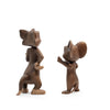 The Boyhood Tom & Jerry X Tom, Small features two solid oak figurines—Tom the cat and a mouse—facing each other with expressive poses. Perfect as a Tom and Jerry gift, they stand out on a plain white background.
