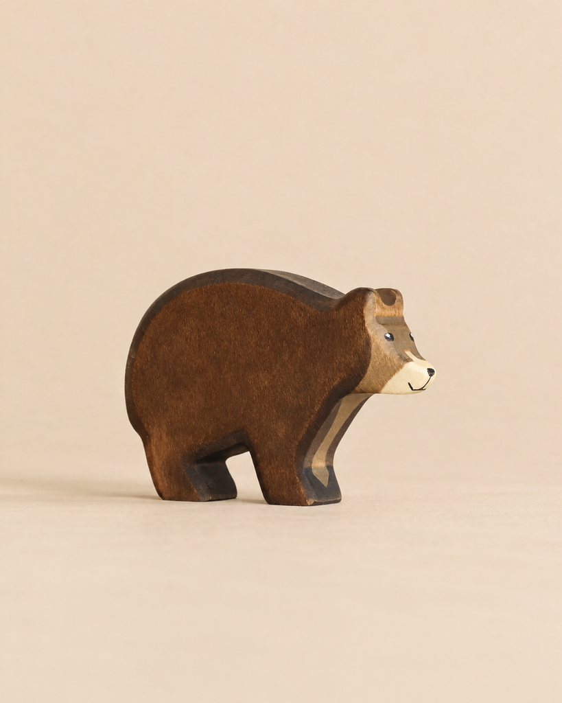 Handmade Holzwald Woodland Animals set brown wooden toy bear figurine.