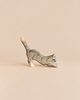 Ostheimer Cat - Gray, Jumping, a handcrafted wooden toy cat in a gray striped coat, captured in a jumping or pouncing pose.