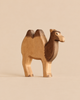 Handmade Holzwald Camel figurine with light and dark brown hand-painted details, perfect for imaginative play.
