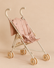 Konges Sloejd Doll Stroller - Cherry Blush with a blush pink fabric, cherry print, double wheels, and a cream-colored frame.