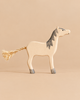 Holztiger Grey Horse, Head Raised, a handcrafted wooden toy with a grey mane, grey hooves, and a fibrous rope tail.