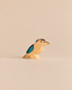 Handmade Holzwald Bird - Kookaburra wooden figurine for imaginative play, featuring a brown head, blue wing accent, and a light-colored body.