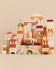 Sabo Concept Italian Ancient City Blocks arranged to form an ancient city, featuring architectural shapes like columns, arches, a dome, and an Italian art toy figure in the center.
