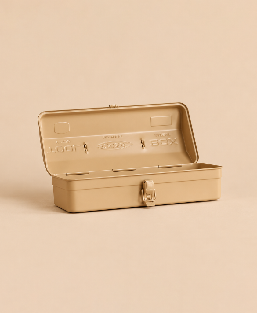 Open beige Toyo - Steel Toolbox Y-350 with a front latch.