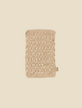 A rectangular beige woven loofah bath mitt made from natural fibers, perfect for the Maileg Bonus Room Bathroom Set or as a charming miniature dollhouse accessory. Displayed on a plain, light cream background.