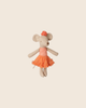 PRE-ORDER: Maileg Ballerina Mouse, Big Sister - Dusty Coral, featuring a dusty coral dress with lace trim and a matching bow, shown against a plain beige background. Estimated arrival mid September.