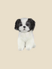 A cute Shih Tzu Tea Cup Dog Stuffed Animal, featuring a small, fluffy white and black body with a round face and dark eyes, sits against a plain beige background. With its soft, plush-like texture and lifelike details, this adorable stuffed animal looks as if it’s one of those hand-sewn creations come to life.