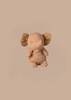 The Maileg Elephant, Small - Powder is a soft, light brown plush toy with patterned yellow inner ears, made from the softest fabric—a perfect cuddle companion for Safari friends.
