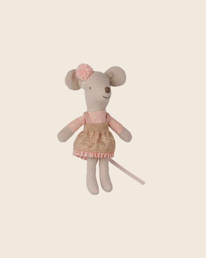 The PRE-ORDER: Maileg Driver Mouse, Little Sister (Estimated Arrival Early September) features a charming little sister mouse doll posed against a plain beige background.