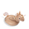 Inflatable Water Splasher Float - Unicorn made of durable PVC, with gold and pink accents, featuring a white horn and heart-shaped sunglasses, isolated on a white background.