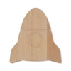 A Wooden Puzzle - Rocket shaped like a rocket, isolated on a white background, made from FSC-certified wood.