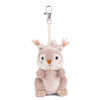 The Bukowski - Wiggles Squirrel Bag Charm features a plush squirrel with light brown fur, a white belly, and a small orange nose, sitting upright with a metal clasp attached to a short string on its head—making this adorable accessory the perfect woodland-themed keychain for any nature lover.