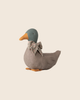 The PRE-ORDER: Maileg Duck with Bow - Grey features a teal head, orange beak, grey body, and floral bow tie—making it a charming Christmas decoration and playful seasonal animal accent for your space. Estimated arrival mid September.