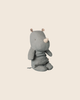 The PRE-ORDER: Maileg Safari Friends, Rhino, Medium - Vintage Blue is a soft toy resembling a rhino with small patterned ears and a beige snout, sitting upright. Estimated arrival is mid November.