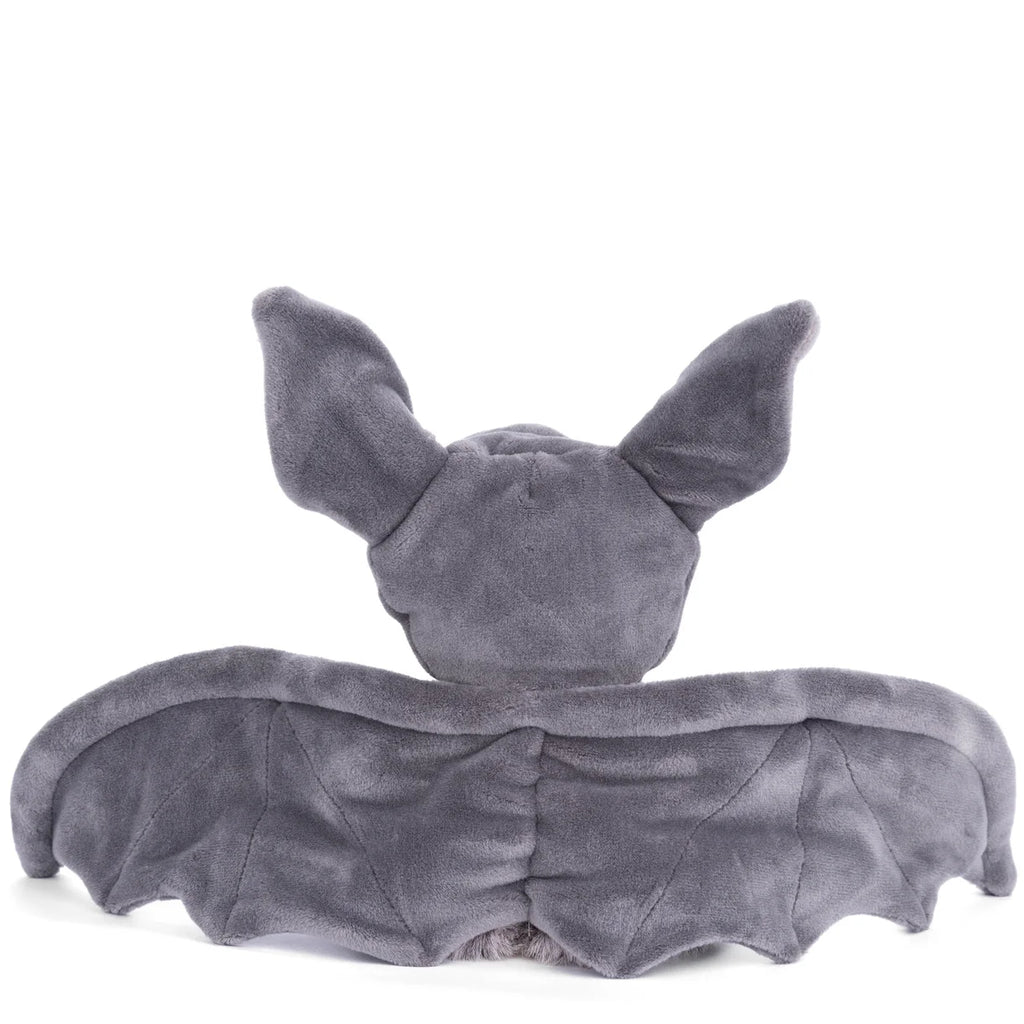 The Bukowski Ziggy Bat plush toy, perfect for Halloween, features soft velvet wings and large pointed ears, shown from behind for a spooky-cute look.