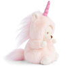 Meet Bukowski's Ziggy Unicorn: a plush teddy bear dressed in a soft pink unicorn costume, featuring a shiny pink horn, white paws, and a long pink mane and tail, sitting upright facing right.