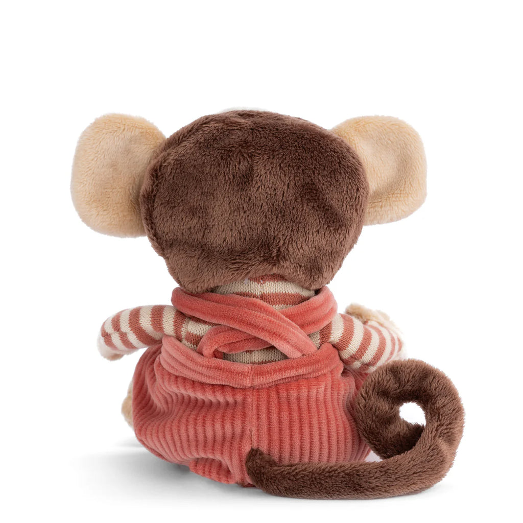 The Bukowski - Ziggy Winston Monkey is a plush toy with brown fur, round ears, a curled tail, and red corduroy overalls over a striped shirt, shown from the back against a plain white background.