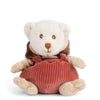 A cuddly stuffed animal, the Bukowski - Ziggy Winston Monkey features soft white and beige fur, a brown vest, red corduroy overalls, and sits facing forward against a plain white background.