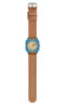 The Mini Kyomo Watch - Havana Sky features a light blue octagonal case, tan fabric strap, and beige dial with white numerals—perfect for kids learning to tell time with reliable Japanese movement.