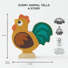Part of the Farmyard Stacking Animals and Bag set, this eco-friendly painted wooden rooster stands upright against a white background. Made from sustainable, FSC-certified wood, it's plastic-free and measures 45mm x 42mm x 20mm.