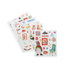 The Moulin Roty Coloring Book with Stickers - The Minouchkas includes five sticker sheets with whimsical illustrations—animals, furniture, frames, and more—on a white background, ideal for decorating your planner or coloring book.