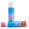 Two tubes of Klee Naturals Makeup Kit - After the Rain- Rainbow Dream strawberry-scented lip shimmer featuring blue and red heart patterns, with one tube standing upright and the other lying horizontally.
