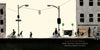 Illustration of a city street with people, a cyclist, streetlights, and a shop window displaying pumpkins—including a stemless jack-o-lantern inspired by Stumpkin by Lucy Ruth Cummins. A “Subway” sign is visible.