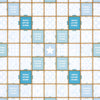 A Scrabble Bianco Edition game board with a wood frame, featuring a grid of white and light blue patterned squares, highlighted spaces for double word, triple letter, and double letter scores, and a center star.