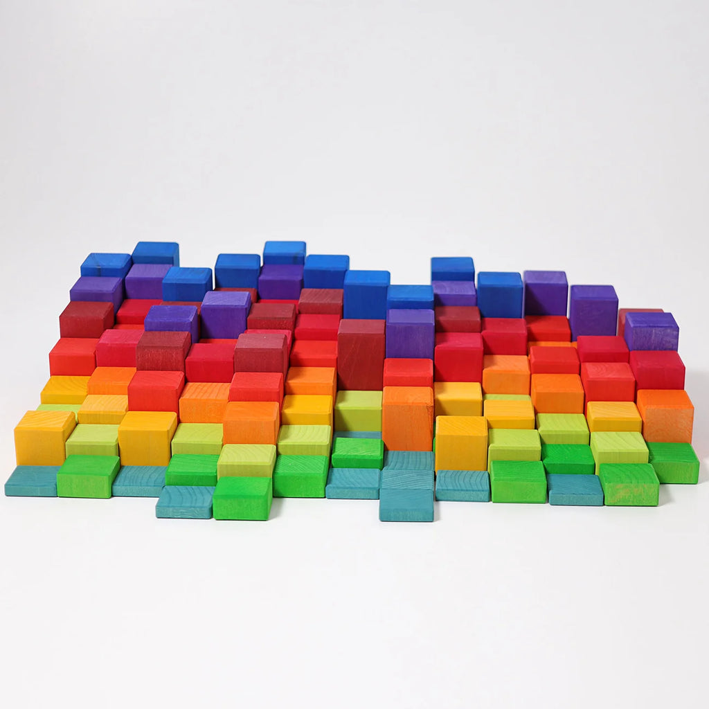 Grimm’s Stepped Counting Blocks - Large arranged in colorful wooden blocks of varying heights like a bar chart.