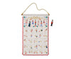Nutcracker Embroidered Hanging Advent Calendar - Red featuring 25 numbered pockets, embroidered nutcracker-themed designs, and a matching Nutcracker figurine magnet.