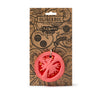 Renato the Tomato Teething Toy is a red, tomato slice-shaped baby teether by Oli & Carol, made of natural rubber and packaged in eco-friendly brown boxes featuring black fruit and veggie outline sketches.