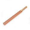 The Huckleberry Paper Plane Launcher is a birch wood tool with two prongs and a flat handle, accented by red grooves along the prongs, designed to resemble a paper airplane in flight.