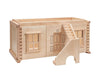 The PlanToys Victorian Dollhouse Basement Floor features an open design with etched doors and windows, an attached right-side staircase, and a natural wood finish. It’s compatible with PlanToys Victorian Dollhouse accessories.