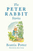 Book cover of "Peter Rabbit Stories: Deluxe Edition With New Illustrations," a classic Beatrix Potter children's collection, illustrated by Anna Currey, featuring Peter Rabbit in his blue jacket among green plants.