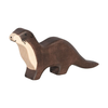 The Holztiger Sea Otter is a handcrafted wooden figure, painted brown with a beige belly and face. It stands on four legs with simple carved details and a friendly expression. Like all HOLZTIGER figures, it is made in Europe.