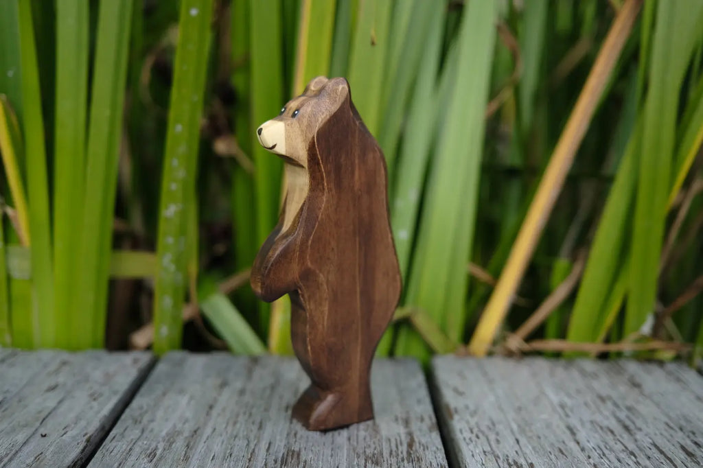 A small Handmade Holzwald Bear - Standing figurine on its hind legs.