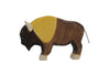 The Handmade Holzwald Bison is a sustainable wooden toy featuring hand-painted brown, yellow, and black details, standing on four legs against a plain white background.
