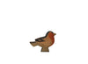 The Handmade Holzwald Finch Bird is a small wooden figurine featuring a red breast and brown wings, standing upright against a white background—a charming example of sustainable toy design.